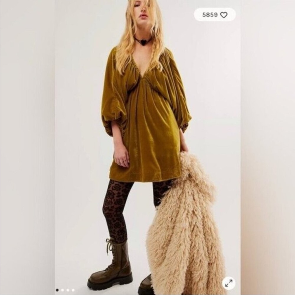 FREE PEOPLE Portia Velvet Mini Dress in Olive Bitters/Bronze size M